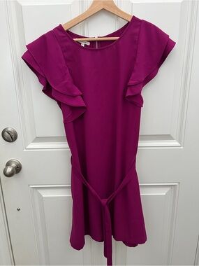 Maurices Magenta Ruffle Sleeve Tie Waist‎ Mini Shift Dress Purple Large